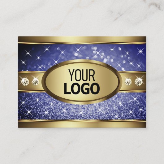 ブルー王室のグリッタースターズダイヤモンドとロゴ金ゴールド 名刺 (正面)
