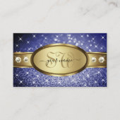 ブルー王室のグリッタースターズダイヤモンドイニシャル金ゴールド 名刺 (正面)