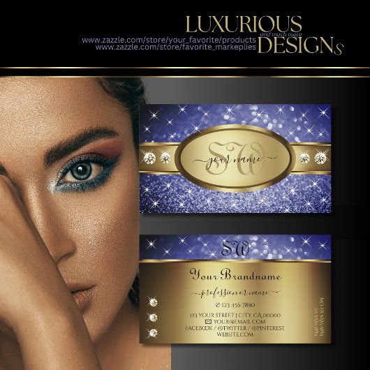 ブルー王室のグリッタースターズダイヤモンドイニシャル金ゴールド 名刺