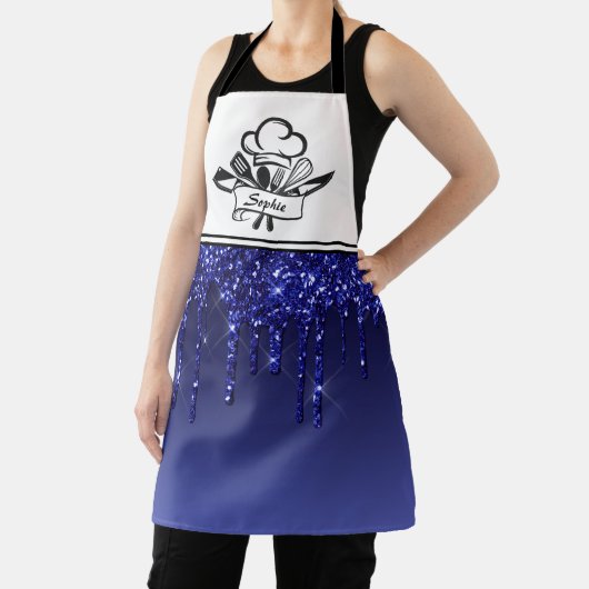 ブルー王室のグリッタードリップスパーソナライズされたエプロン エプロン (インサイチュ)