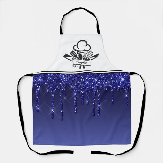 ブルー王室のグリッタードリップスパーソナライズされたエプロン エプロン (正面)