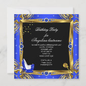 ブルー王室のグリッターハイヒールシューズ金ゴールドブラック 招待状 (裏面)