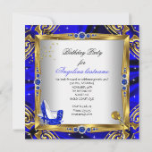 ブルー王室のグリッターハイヒールシューズ金ゴールドホワイトシルク 招待状 (裏面)