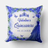 ブルー王室のグリッターフローラキンセアニェラパーティー クッション (正面)