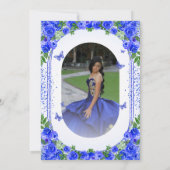 ブルー王室のグリッターフローラスパークルキンセアニェラ 招待状 (裏面)