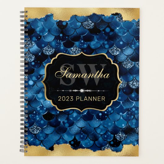 ブルー王室のグリッターマーメイドフィッシュモノグラはかりで測ム プランナー手帳 (正面)