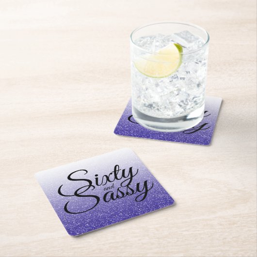 ブルー王室のグリッター60グラデーションサッシー60誕生日 スクエアペーパーコースター (インサイチュ)