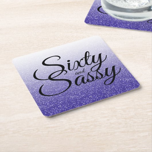 ブルー王室のグリッター60グラデーションサッシー60誕生日 スクエアペーパーコースター (アングル)