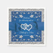 ブルー王室のグレイ・ラブ・ハートズ結婚ズ スタンダードカクテルナプキン (正面)