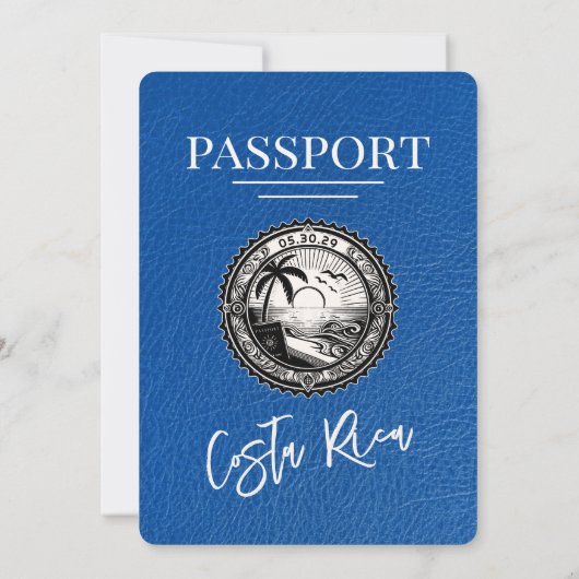 ブルー王室のコスタリカパスポート結婚式招待状 招待状 (裏面)