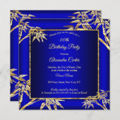 ブルー王室のゴールデンバンブーフォトバースデーパーティー 招待状 (正面/裏面)