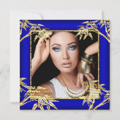 ブルー王室のゴールデンバンブーフォトバースデーパーティー 招待状 (裏面)