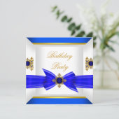 ブルー王室のサファイアジェムジュエル金ゴールドボウ誕生日 招待状 (スタンド正面)