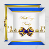 ブルー王室のサファイアジェムジュエル金ゴールド誕生日パーティー 招待状 (正面/裏面)