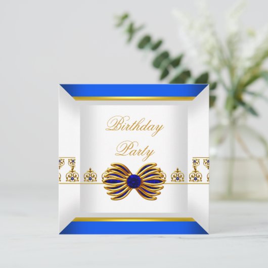 ブルー王室のサファイアジェムジュエル金ゴールド誕生日パーティー 招待状 (スタンド正面)