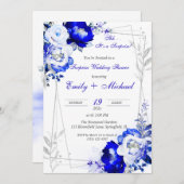 ブルー王室のサプパーソナライズされたライズウェディングシャワー 招待状 (正面/裏面)