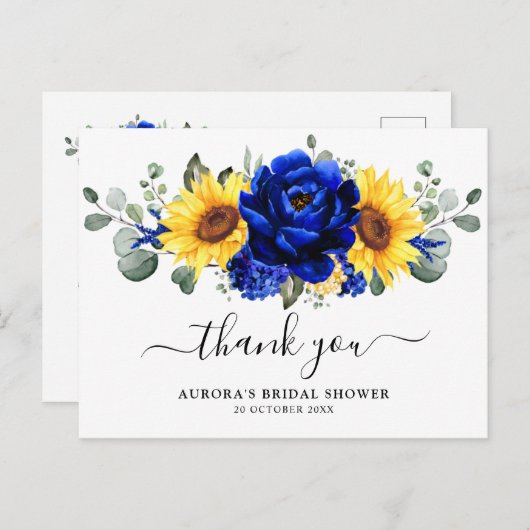 ブルー王室のサンフラワーブライダルシャワーありがとう ポストカード (正面/裏面)
