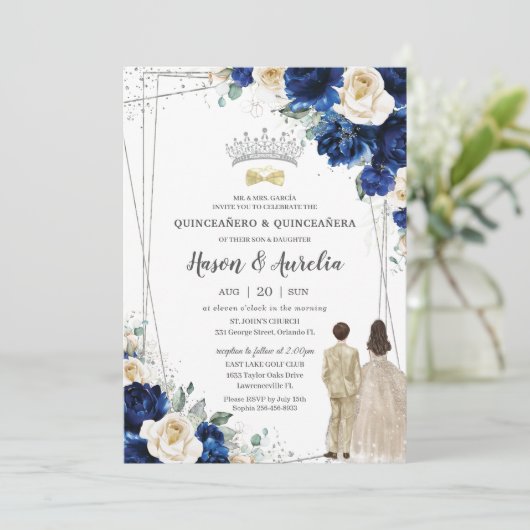 ブルー王室のシャンパンツインズボーイガールキンセアニラ 招待状 (スタンド正面)