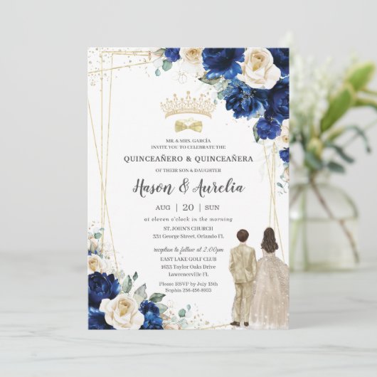 ブルー王室のシャンパンツインズボーイガールキンセアニラ 招待状 (スタンド正面)