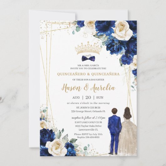 ブルー王室のシャンパンツインズボーイガールキンセアニラ 招待状 (正面)