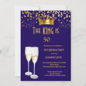 ブルー王室のシャンパンメンズキング50誕生日パーティー 招待状 (正面)