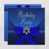 ブルー王室のシルバーウーマンズバースデーパーティー 招待状 (正面/裏面)