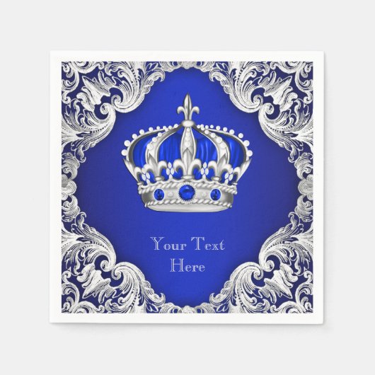 ブルー王室のシルバークラウン スタンダードカクテルナプキン (正面)