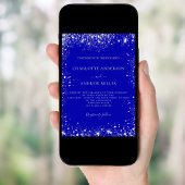 ブルー王室のシルバーグリッターエレガントな結婚式 招待状