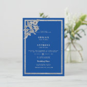 ブルー王室のシルバーグリッタースタイリッシュ結婚フローラ 招待状 (スタンド正面)