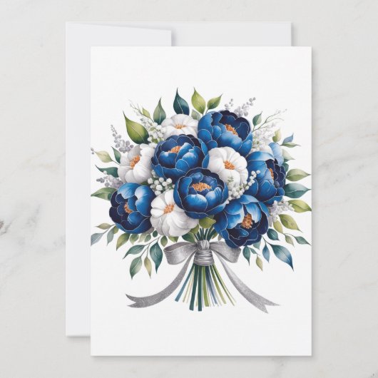 ブルー王室のシルバーグリッター牡丹ブランチ&バブリー 招待状 (裏面)