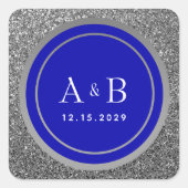ブルー王室のシルバーグリッター結婚ズ スクエアシール (正面)
