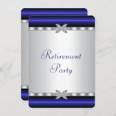ブルー王室のシルバーダイヤモンド女性退職パーティー 招待状 (正面/裏面)