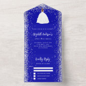 ブルー王室のシルバードレスグリッター誕生日rsvp オールインワン招待状 (内側)