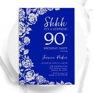 ブルー王室のシルバーバラサプライズ90誕生日 招待状