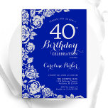 ブルー王室のシルバーバラ40th誕生日パーティー 招待状<br><div class="desc">青王室の銀フローラ40歳の誕生日パーティの招待状。デザインエレガントはバラ、銀フェイク箔、タイポグラフィスクリプトフォントを搭載。トレンディー招待状カードは女性の日スタイリッシュお祝いに最適。任意のカスタマイズ年齢にすることができる。印刷されたZazzle招待状または即時ダウンロードのデジタル印刷可能なテンプレート。</div>