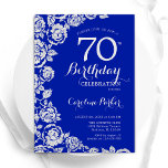 ブルー王室のシルバーバラ70thバースデーパーティー 招待状<br><div class="desc">ブルー王室のフローラ70th birthday party invitation.デザインエレガントはバラ、銀フェイク箔、タイポグラフィスクリプトフォントを搭載。トレンディー招待状カードは女性の日スタイリッシュお祝いに最適。任意のカスタマイズ年齢にすることができる。印刷されたZazzle招待状または即時ダウンロードのデジタル印刷可能なテンプレート。</div>