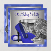 ブルー王室のシルバーバースデーパーティー 招待状 (正面/裏面)