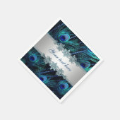 ブルー王室のシルバーピーコック スタンダードカクテルナプキン (角)