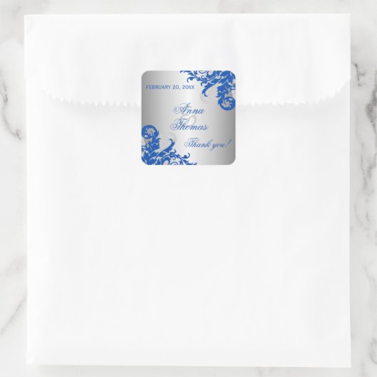 ブルー王室のシルバーフローリッシュ結婚式の引き出物 スクエアシール (バッグ)