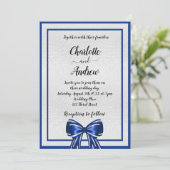ブルー王室のシルバーボウ優雅な結婚式 招待状 (スタンド正面)