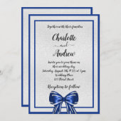 ブルー王室のシルバーボウ優雅な結婚式 招待状 (正面/裏面)