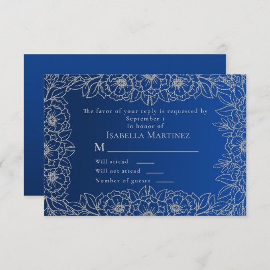 ブルー王室のシルバーラインアートフローラキンセアニラ 出欠カード (正面/裏面)