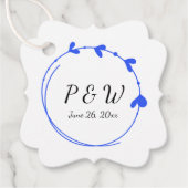 ブルー王室のシンプルハートリースモノグラム結婚ズ フェイバータグ (正面)