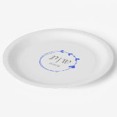 ブルー王室のシンプルハートリースモノグラム結婚ズ ペーパープレート (アングル)