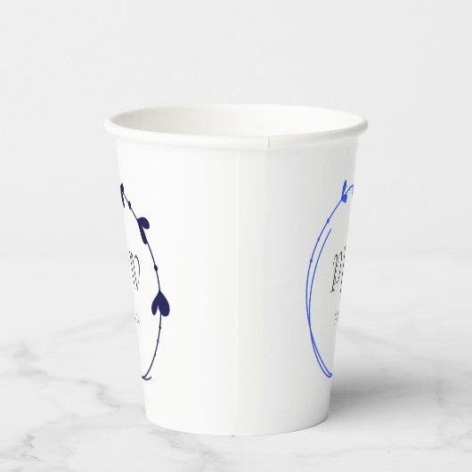 ブルー王室のシンプルハートリースモノグラム結婚ズ 紙コップ (右)