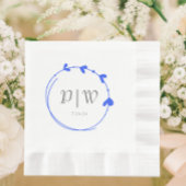 ブルー王室のシンプルハートリースモノグラム結婚ズ 縁ありランチョンナプキン