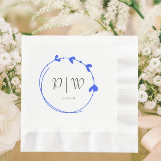 ブルー王室のシンプルハートリースモノグラム結婚ズ 縁ありランチョンナプキン