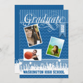 ブルー王室のジグザグシニアクラス写真 案内状 (正面/裏面)