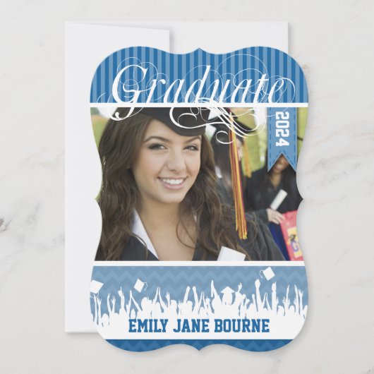 ブルー王室のジグザグシニアクラス写真 案内状 (正面)