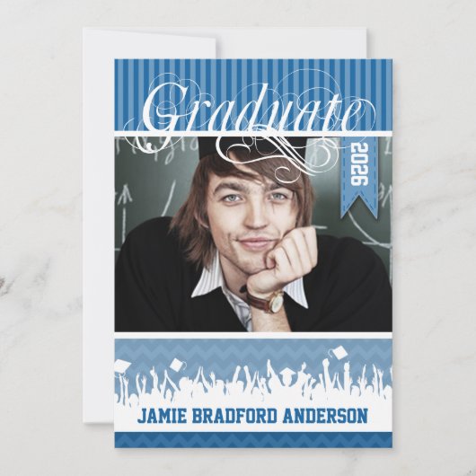 ブルー王室のジグザグシニアクラス写真 案内状 (正面)